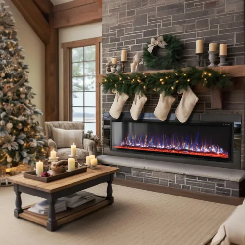 Miniatura 8 de MFSTUDIO - Chimenea eléctrica de 72 pulgadas con 84 combinaciones de color, chimenea eléctrica empotrada y montada en la pared con marco ultra