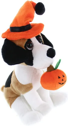 Miniatura 4 de Plushland Halloween Pawpals - Juguete de peluche para cachorros de 8 pulgadas, viene con sombrero y linterna Jack O Lantern de Halloween, calabaza