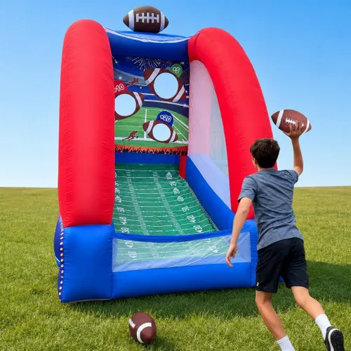Inflatable Football Toss Game with 2 Inflatable Footalls, Throwing Target Game, Football Target Practice for Outdoor Event, Carnival