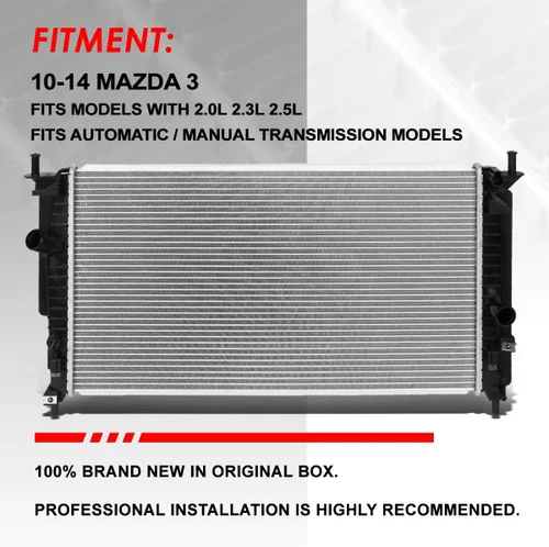 Miniatura 6 de Radiador Auto Dynasty Compatible con Mazda 3 2.0L/2.3L/2.5L AT/MT de 2010-2014, Radiador de enfriamiento de 1 fila estilo de fábrica DPI 13100