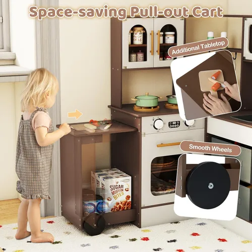 Miniatura 2 de Costzon Cocina de Juego de Esquina, Pequeño Chef Cocina de Juego de Simulación con Luz y Sonido Reales, Carrito Extraíble, Contenedores de Tela