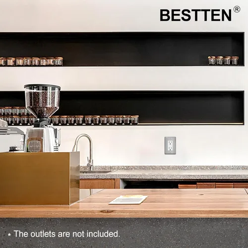Miniatura 7 de BESTTEN Paquete de 10 Placas de Pared de Metal Decorativas con Película Protectora, Cubierta de Tomacorriente de Acero Inoxidable Decorativa de 1 1.