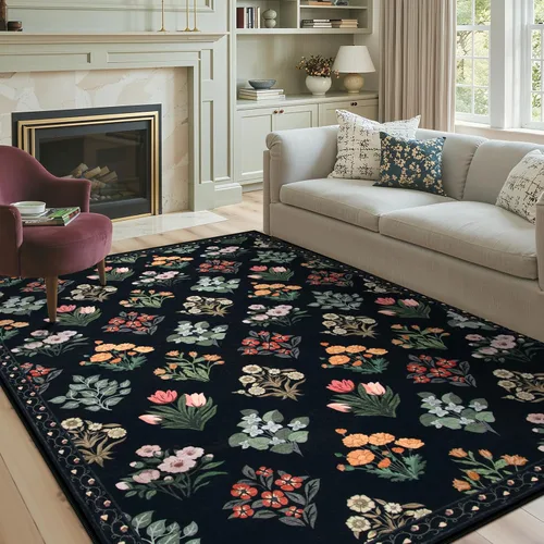 Miniatura 28 de Wonnitar Alfombras rosas para dormitorio, niñas, guardería, alfombra lavable con estampado floral de 5 x 7 pies, bohemio, ultrafina, antideslizante
