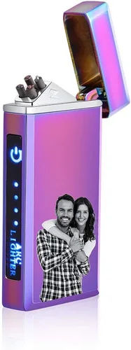 Miniatura 7 de Encendedor de fotos personalizado para hombres, encendedor recargable USB grabado para campamento, Navidad, día del padre, día de San Valentín Negro