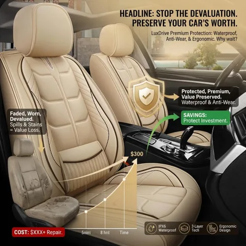 Miniatura 2 de URINOVET Funda de asiento de coche para Nissan Titan XD 2016-2023, funda de asiento delantero y trasero de 5 plazas, fundas de asiento de cuero