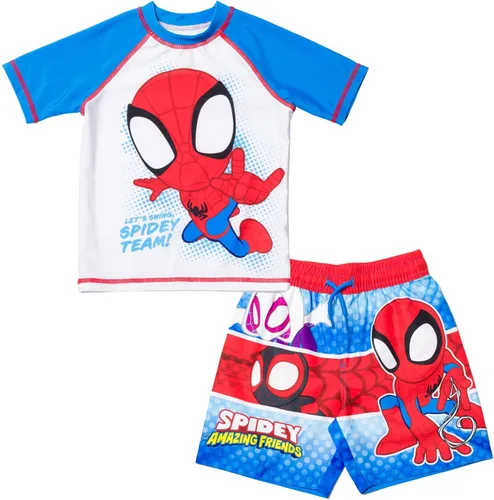 Marvel Conjunto de camiseta de protección raglán y traje de baño UPF 50+, tallas para niños pequeños a niños grandes (2T - 18-20)