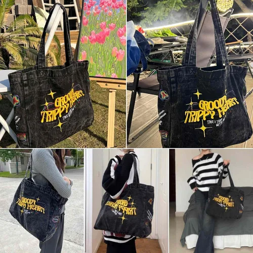 Miniatura 2 de Bolso de mano estético de mezclilla para mujer, bolso de hombro grande tipo hobo de gran capacidad, bolsa de trabajo para compras, bolsa cruzada