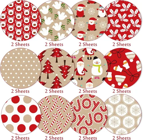Miniatura 3 de Whaline 24 hojas de papel con patrón de Navidad, Papá Noel, reno, muñeco de nieve, álbum de recortes, papel especial de estraza de doble cara
