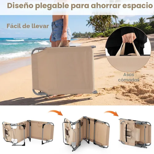 Miniatura 6 de COSTWAY Silla de salón plegable de playa, silla de bronceado con agujero para la cara, respaldo ajustable de 5 posiciones, almohada y bolsillo