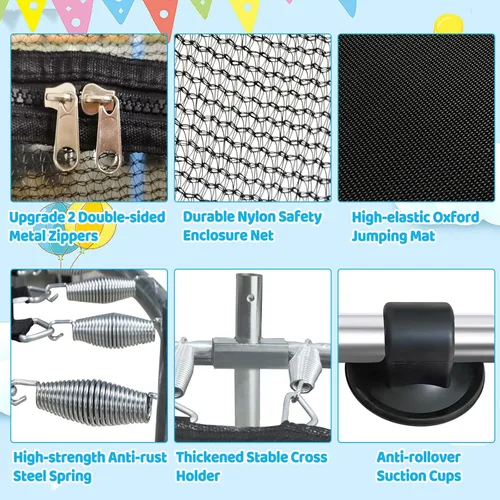 Miniatura 3 de Trampolín para niños de 1 a 8 años, trampolín pequeño de 55 pulgadas con red de seguridad y barra de gimnasia ajustable, mini trampolines para bebés
