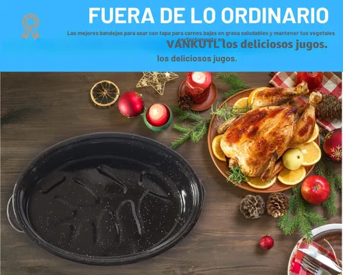 Miniatura 5 de Sartén para asar de 16 pulgadas con tapa - Cacerola ovalada cubierta - Olla para asar de acero al carbono esmaltada - Excelente distribución