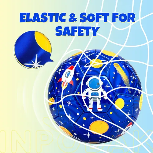 Miniatura 5 de INPODAK Balón de fútbol tamaño 3 para niños pequeños, bola azul de astronauta de dibujos animados para niños de 2 a 8 años, pelotas de fútbol
