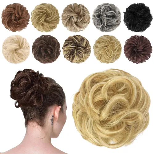Miniatura 16 de FESHFEN Pieza de Cabello de Moño Desordenado - Extensiones Elásticas Onduladas Rizadas de Moño Scrunchies Sintético Chignon Postizos para Mujeres