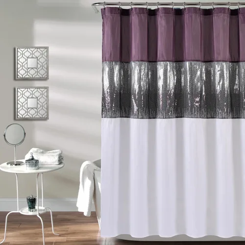 Miniatura 11 de Lush Decor Cortina de Ducha Night Sky, Individual, 72" An x 72" L, Negro - Cortina de Ducha con Lentejuelas - Cortina de Baño Brillante de Bloques