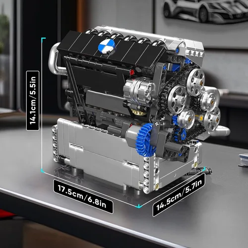 Miniatura 4 de Mould King 10213 V8 Kit de construcción de modelo de motor, motor mecánico inteligente de chip con pistones móviles y cigüeñal, más de 744 piezas