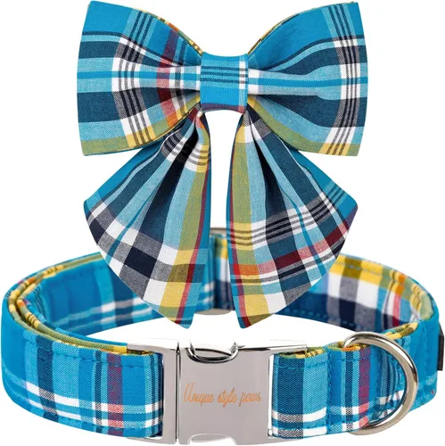Miniatura 16 de Unique style paws Collar de perro con corbata, collar de perro a cuadros rosa y verde, el mejor regalo para perros pequeños, medianos y grandes, S