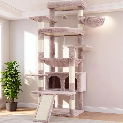 Miniatura 18 de Heybly Árbol para Gatos, Torre para Gatos Multinivel de 68 Pulgadas para Gatos de Interior, Condominio para Gatos con 2 Perchas de Felpa Ensanchadas