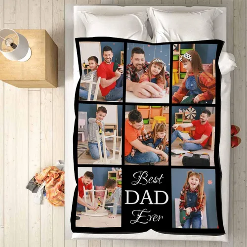 Miniatura 2 de Manta personalizada para el Día del Padre de parte de los niños, manta personalizada con fotos de Best Dad Ever, regalo de cumpleaños para papá