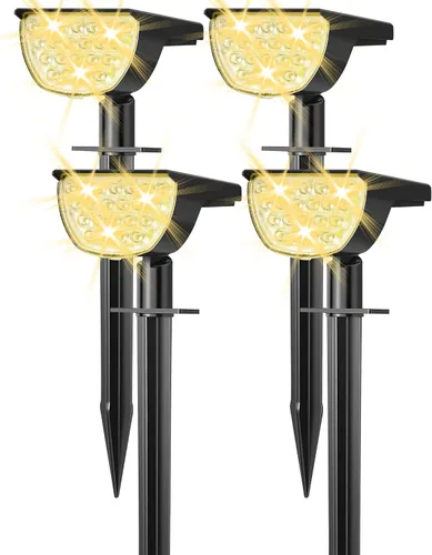 GKGG Luces solares para exteriores, impermeables, IP65, 76 LED, 3 modos de iluminación, focos solares para exteriores, patio, jardín, paisaje,