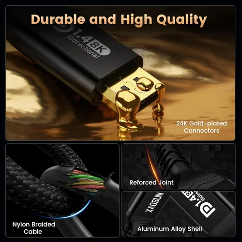 Miniatura 6 de XAOSUN Cable USB C a DisplayPort 1.4 bidireccional 8K @60Hz 4K @240Hz, 6.6FT/2M DP a USB C Thunderbolt 4, funda de aluminio trenzado de nailon
