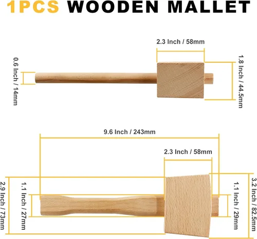 Miniatura 3 de Hordion 1 martillo de madera de 9.6 pulgadas, martillo de hielo resistente, talla de mazo de haya, herramienta de mano de madera de haya maciza