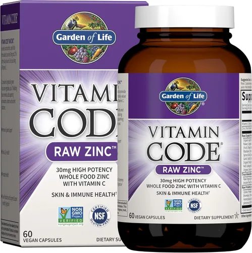 Miniatura 5 de Garden of Life Suplementos de zinc y zinc de 30 mg de zinc crudo de alta potencia y vitamina C, suplemento multimineral, código