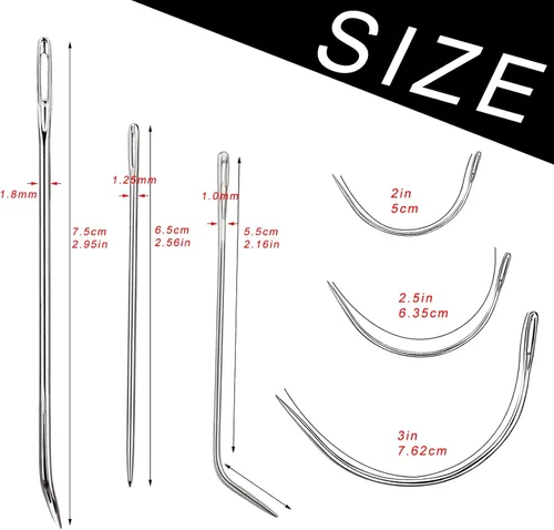 Miniatura 2 de 20 piezas de agujas de coser de cuero, kit de agujas de coser de alta resistencia incluye aguja de cuero curvada, aguja de saco, aguja de coser a