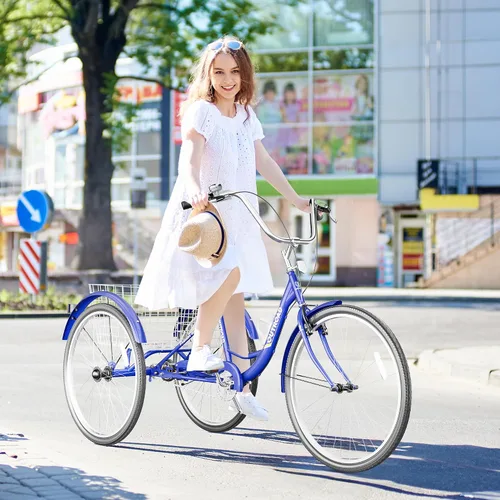 Miniatura 7 de Max4out Triciclo para adultos con cesta grande de 24/26 pulgadas, bicicleta de crucero estable de 3 ruedas para compras, triciclo de playa y ciudad