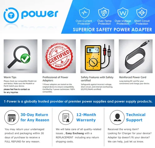 Miniatura 3 de T-Power - Adaptador de corriente alterna de 12 V para Korg Krome 61 88 73 88 estación de trabajo de teclado PA500-ORT Pa588 Pa800eX TC Helicon