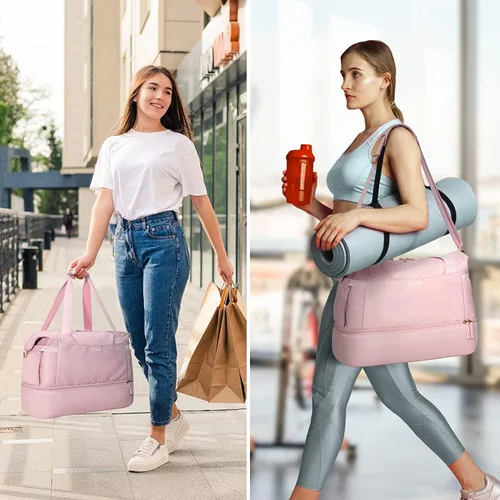 Miniatura 6 de Bolsa de lona de gimnasio para mujer, Rosado, Bolsa de gimnasio con puerto de carga USB