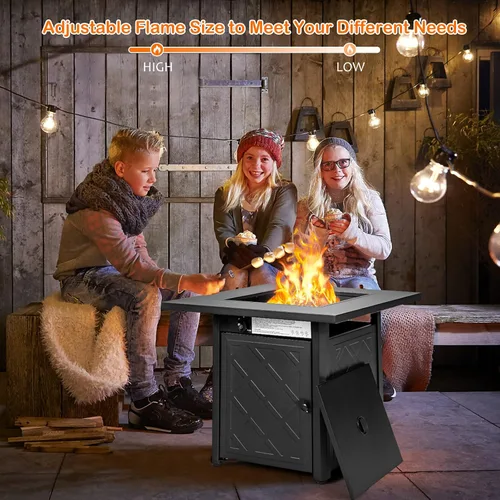 Miniatura 5 de COSTWAY Mesa para fogata de propano al aire libre de 28 pulgadas, mesa de gas para patio de 50,000 BTU, mesa cuadrada 2 en 1 con tapa y rocas