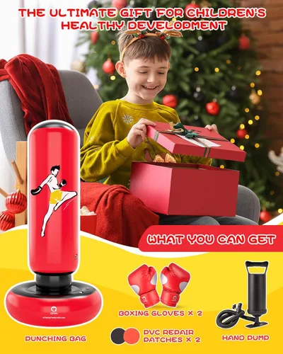 Miniatura 7 de QPAU Kids Punching Bag Toy with Boxing Gloves, 66 Inch Larger Stable Kids Inflatable Boxing Bag Set, Gifts for Boys & Girls Age 6-12, for Practicing