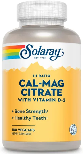 SOLARAY Citrato de calcio y magnesio proporción 1:1 con vitamina D 2 - Suplementos de calcio para mujeres y hombres - Calcio 1000 mg, magnesio 1000