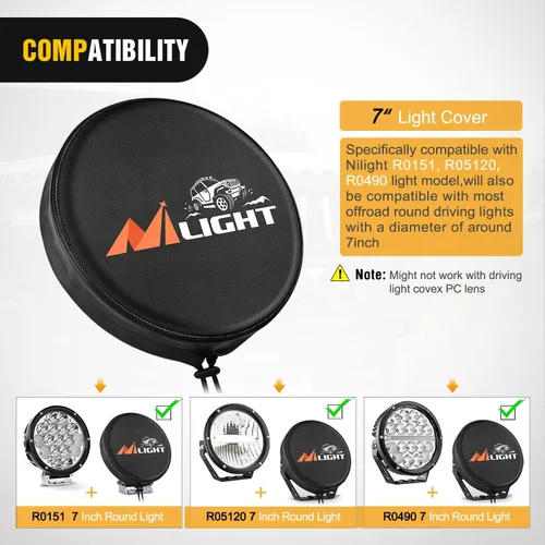 Miniatura 3 de Nilight Cubierta de Luz Pod Redonda de 7 Pulgadas para Conducción Todoterreno, 7.25 Pulgadas de Diámetro, Cubierta Protectora de Cuero Negro