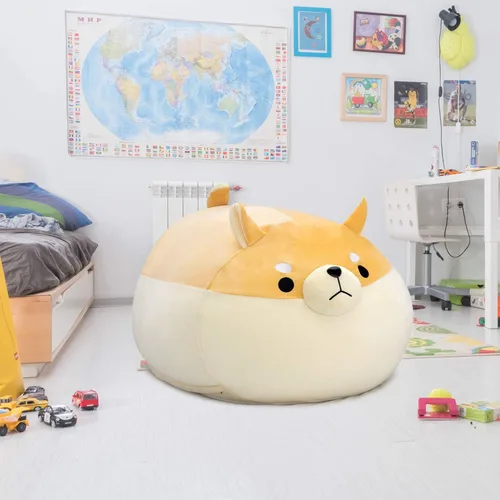 Miniatura 9 de Funda de puf de almacenamiento de animales de peluche para niños, silla de puf de perro amarillo Shiba Inu para niñas, organizador de juguetes