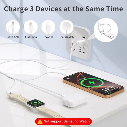 Miniatura 3 de Esenciales de viaje, cable USB C 3 en 1 para cargador de Apple Watch, cable de carga múltiple, artículos esenciales de camping de vacaciones, RV