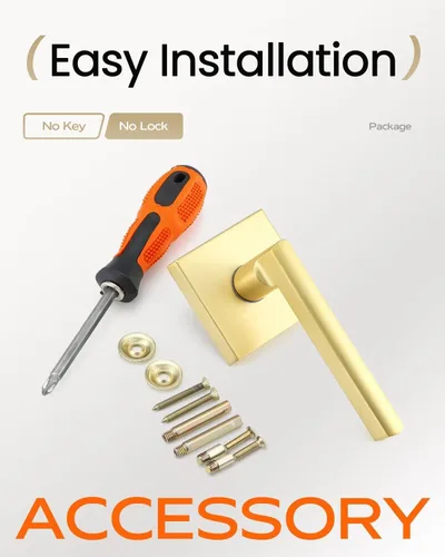 Miniatura 7 de Leydebong Paquete de 1 manija de puerta simulada en latón satinado, manijas interiores que no giran, manijas interiores reversibles resistentes