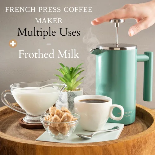 Miniatura 5 de Mixpresso Cafetera de Prensa Francesa de Acero Inoxidable Verde 26 Oz 770 Ml, Prensa Francesa de Acero Inoxidable con Aislamiento de Doble Pared