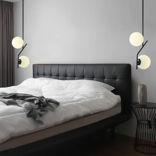Miniatura 6 de SeeU Lámpara colgante de estilo moderno, lámpara de globo, lámpara colgante negra, lámpara colgante para isla Kithchen, comedor, dormitorio 2 luces