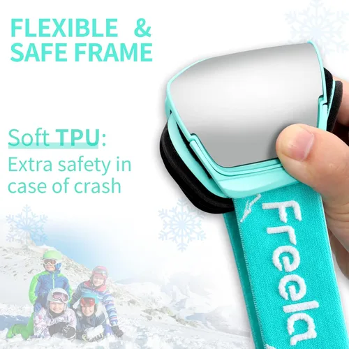 Miniatura 5 de Freela Gafas de esquí y snowboard para niños pequeños (3-14) jóvenes anti niebla anti UV gafas niñas niños equipo de esquí de nieve Lente plateada B