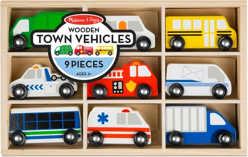 Miniatura 3 de Melissa & Doug - Juego de vehículos de madera en bandeja de madera (9 piezas)