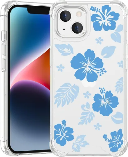 Miniatura 116 de Funda para iPhone 8 Plus y iPhone 7 Plus, linda funda Kawaii azul hibisco hawaiano floral estética floral para niñas preppy mujeres