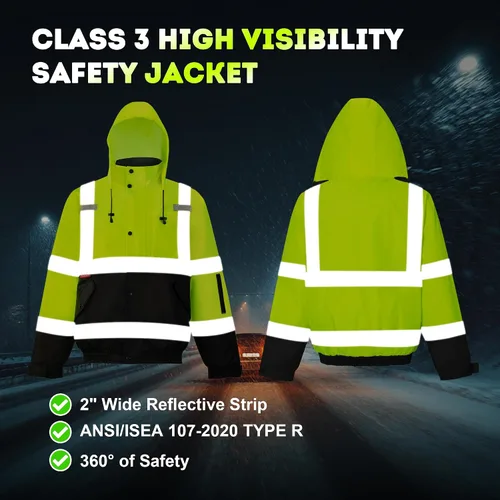 Miniatura 4 de ProtectX Chaqueta de seguridad impermeable de alta visibilidad, Hi Visi Reflectante Invierno Construcción Bomber Chaqueta para hombres y mujeres