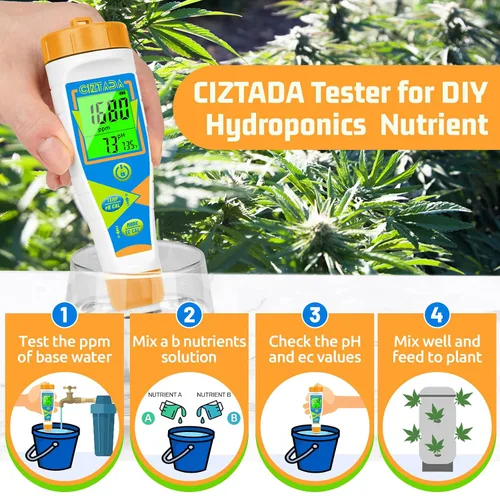Miniatura 5 de Probador digital de pH para agua pH EC PPM medidor para nutrientes hidropónicos con solución de calibración 1413μs/cm pH conductividad TDS Medidor