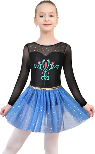 Miniatura 104 de EQSJIU Leotardo de baile de manga larga para niñas, vestido de ballet brillante con copo de nieve, tutú con falda tutú para niñas