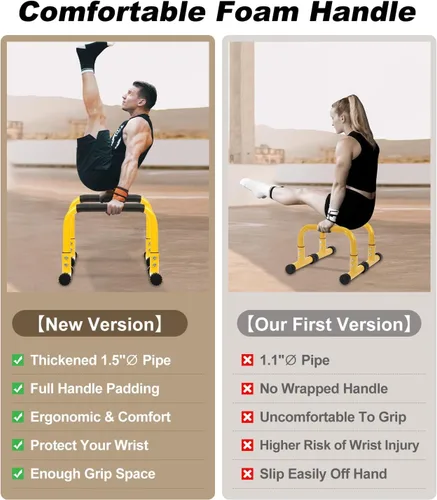Miniatura 5 de TABEKE Barra de Flexiones, Barras Paralelas de Calistenia de Acero de 14'' de Altura con Mango de Espuma de Cobertura Completa y Barra de Inmersión