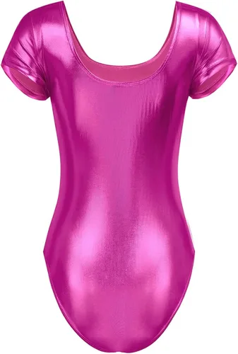 Miniatura 6 de Hedmy Leotardo de manga corta para mujer, de elastano, metálico, brillante, para gimnasia, danza, leotardo