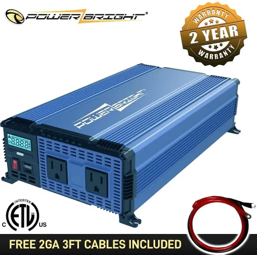 Miniatura 2 de PowerBright Inversor de corriente de 2000 vatios y 12 V, salidas USB y CA, fácil de instalar, alimentación portátil automotriz para herramientas