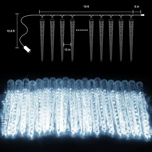 Miniatura 6 de Brightown luces de carámbanos para Navidad al aire libre, 19.8 pies con 20 tubos grandes, 480 LED, efecto de caída de lluvia de meteoritos, luces