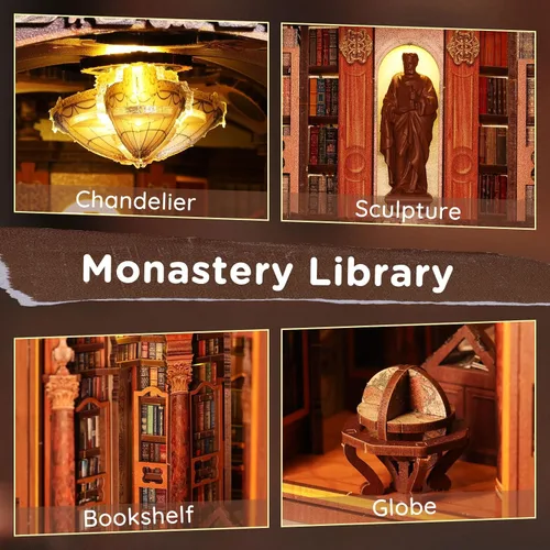 Miniatura 5 de SainSmart Jr. Kit de rincón de libros - Casa de muñecas DIY con luz LED - Kits de rompecabezas de madera en 3D en miniatura - Sujetalibros